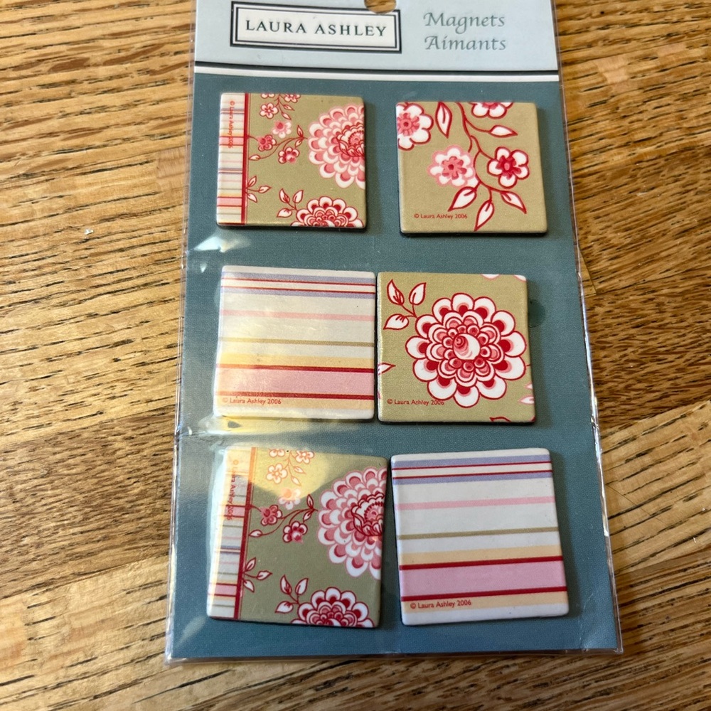 New in package set of six Laura Ashley square magnets